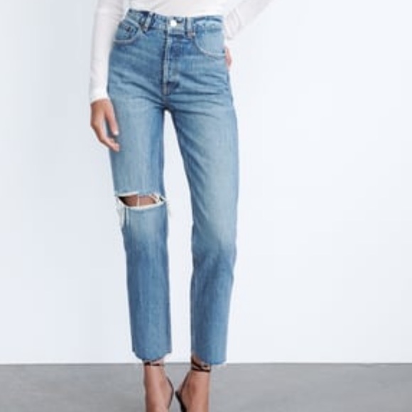 ZARA RIPPED STRAIGHT JEANS - Picture 1 of 2